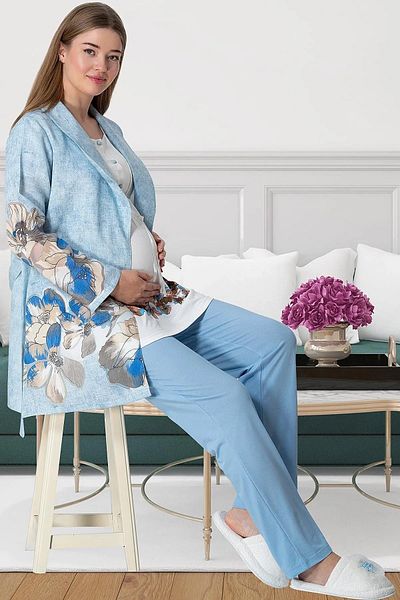 Mecit Pijama Βαμβακερή ρόμπα και πιτζάμες με ρυθμιζόμενη μέση από καουτσούκ για μητρότητα (έγκυος)