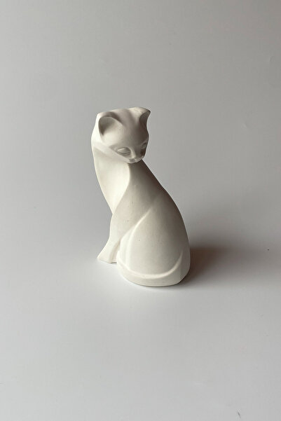 sin istanbul Dekoratif Kedi Obje Büst Beyaz