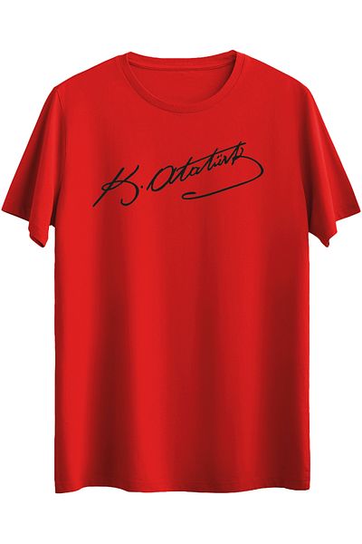Çapıt Ataturk Signature Printed Black Red 100% Cotton Short Sleeve T-Shirt