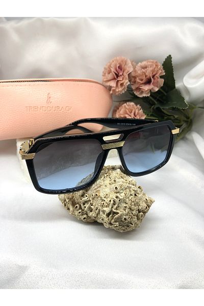 Di Caprio Rudni Gold Detailed Blue Glass Black Women's Sunglasses