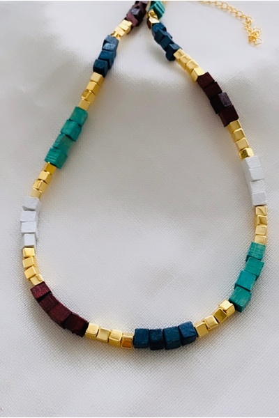 VNS Accessories Kare Ahşap Boncuk Tasarım Kolye