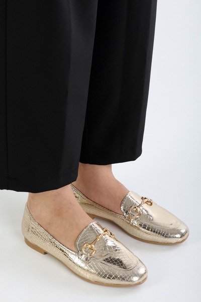 Shoeberry Дамски мокасини Tiana Gold Crocodile - Ежедневни обувки с катарама