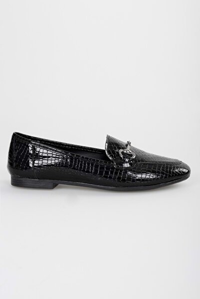 Shoeberry Tiana Black Crocodile Buckle Women's Daily Loafer