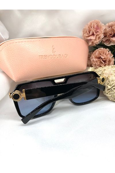 Di Caprio Rudni Gold Detailed Blue Glass Black Women's Sunglasses