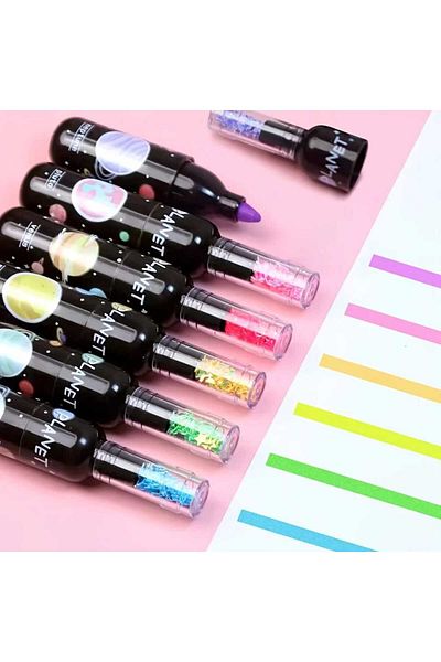 Meyra Accessories 1 pack of 6 galaxy planet bottle figure colorful phosphorescent felt pens preschool gift