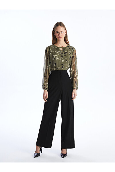 LC Waikiki Bisiklet Yaka Desenli Uzun Kollu Kadın Bluz