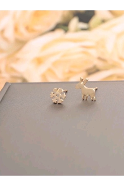 Shisa Jewel Minimal 925 ayar gümüş geyik kar küpe kız ve kadınlar için, Alerj...