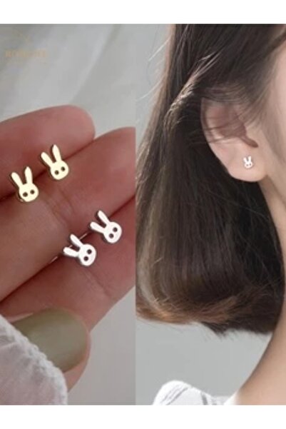 Shisa Jewel Minimal tavşan 925 ayar gümüş sevimli tatlı küpe kız ve kadınlar için  Alerjik değil.(118)