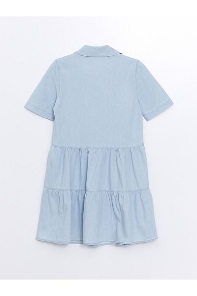 LC Waikiki Rochie de damă Jeans - guler cămașă, croială solidă, mânecă scurtă