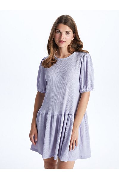 LC Waikiki Gerades, kurzärmliges Damenkleid mit Rundhalsausschnitt
