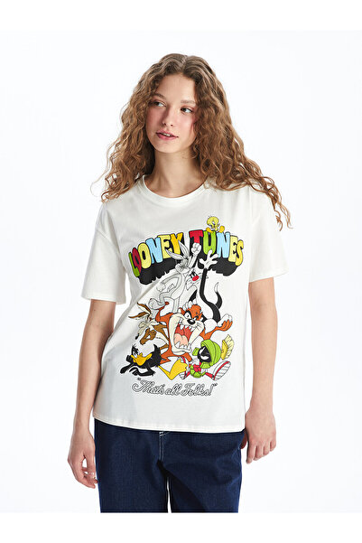 LC Waikiki Bugs Bunny bedrucktes Damen-T-Shirt – Rundhalsausschnitt, kurze Ärmel