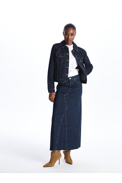 LC Waikiki Jachetă de damă Jeans - guler cămașă, solidă, cu mânecă lungă
