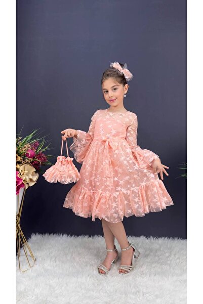 Bambi Kids Dantel Yaprak Kız Çocuk midi Abiye Elbise 6 - 10 Yaş