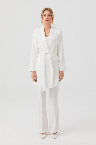 Nurs Ecru Color Shawl Collar and Belted Suit Set