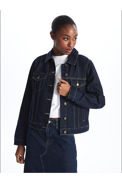 LC Waikiki Jachetă de damă Jeans - guler cămașă, solidă, cu mânecă lungă