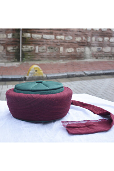 sehzadegiyim Mürid Model Yeşil Takke Bordo Sarık