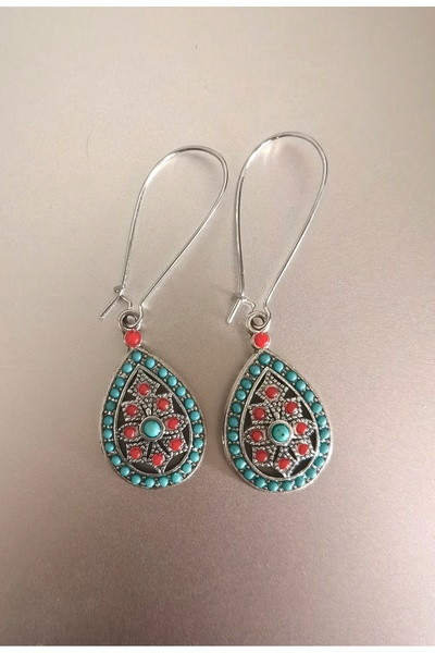 Bylin Takı Blue Patterned Vintage Earrings-1 Pair