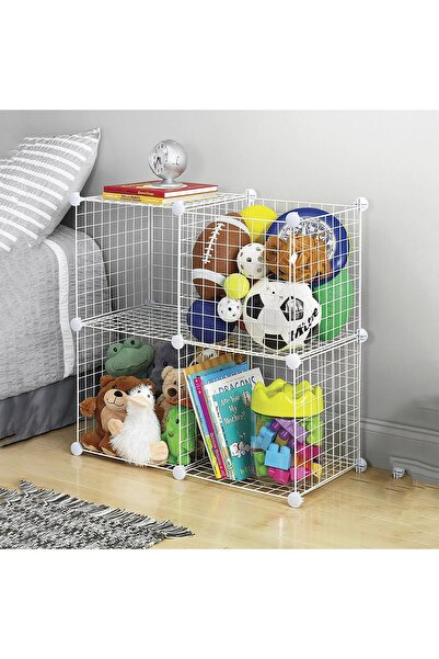 decorelax 4 Bölmeli Tel Küp Çok Amaçlı Organizer Raf Beyaz 33cm Mutfak, Oyuncak, Kiler, Depolama Rafı