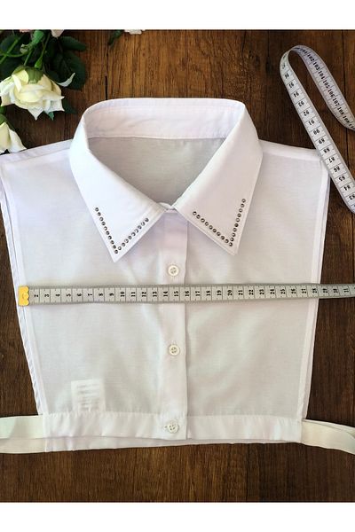 mirach White Jewel Stoned - Shiny Stone Detailed Sleeveless Neck Collar Shirt Collar Single Diamond Evening Dress