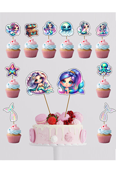 Hiras Dizayn Denizkızı Mermaid  Pasta Süsü Doğum Günü Süsü Pasta ve Cupcake K...