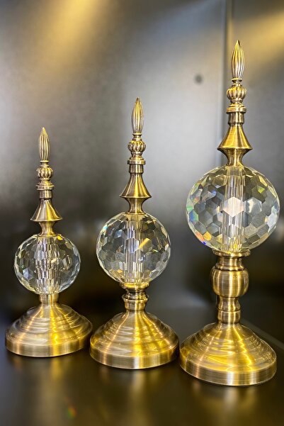 LEMİ DEKORASYON Dekoratif Kubbeli 3 Lü Kristal Set 28-32-36 cm