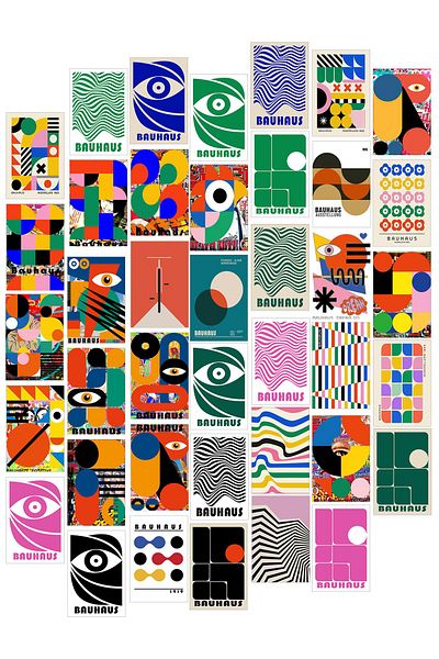 Postifull Σετ αφισών Bauhaus Έγχρωμο Κολάζ - 40 κομμάτια Vintage Sticky Δώρο σε Κουτί