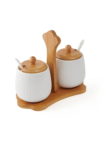 ASPARTAM Paçi Linda Porselen Bambu Baharatlık Şekerlik Bambu Set