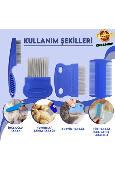 CNGZSHOP Kedi Köpek Bit Pire Tarak Temizleme Bakım Seti 4 Lü