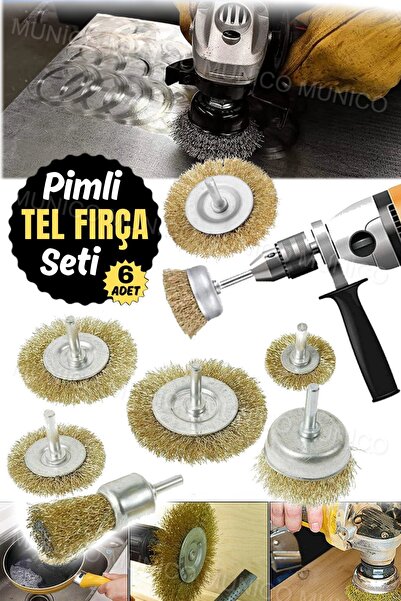 Munico Yağ Kir Boya Pas Sökücü 6 Parça Matkap Başlığı Tel Fırçalar Tekerlek v...