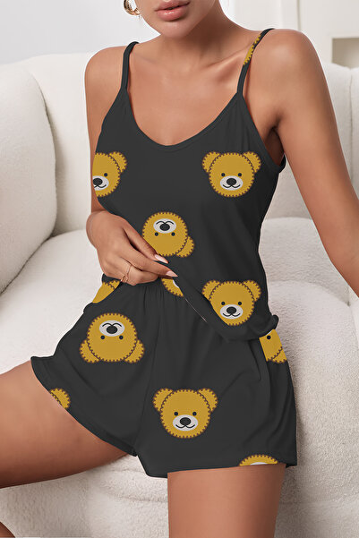 NAZMİRA Patterned Bear Strap Shorts and Pajama Set