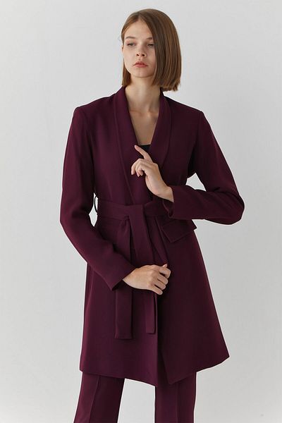 Nurs Plum Shawl Collar and Belted Suit Set