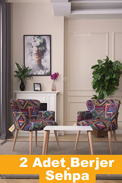 LOVİSSE HOME 3 lü Berjer Set Tekli Koltuk Balkon, Ofis, Bekleme, Güzellik Merkezi, Çay Seti