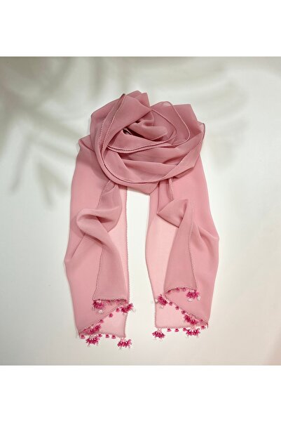 İĞNEOYASI İğne Oyası Çiçekli Pembe Fular - EL İŞİ