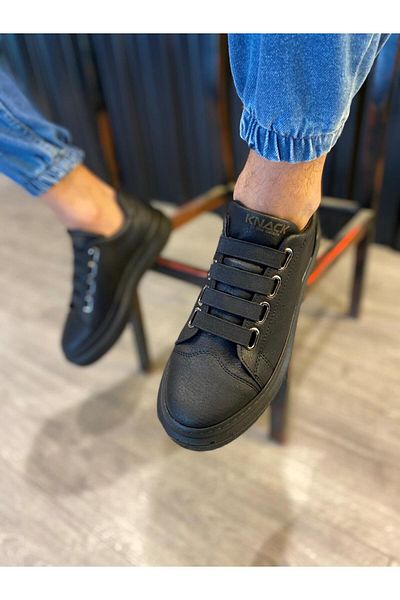 Paolo Zaccardi P521 - Talpă ortopedică înaltă groasă, pantofi pentru bărbați cu 3 benzi elastice - ST Black