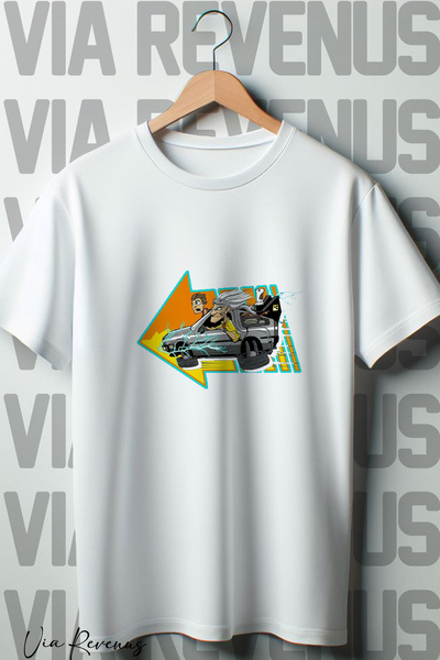 Vordevia Bela Oversize kroj T-shirt - Povratak u budućnost Štampano, okrugla ...