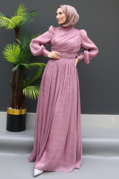 GİZ AGİYİM Μεταξωτό Φόρεμα Hijab Ανοιχτό Λιλά