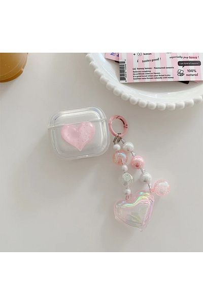 CASABLANCA AirPods 3Rd Compatible with Generation Compatible Glitter Heart Figured, Beaded Headphone Case