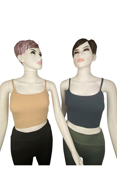Tam12den Home Ribbed Cotton Knitted Short Crop Athlete with Rope Strap 40 cm Double Smoked - Stone