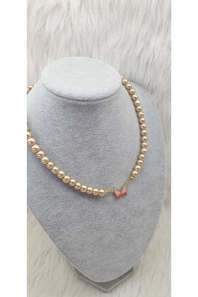 HAPPY HANDMADE GLASS Pearl Butterfly Figure Necklace - Gift and Accessory Jewelry