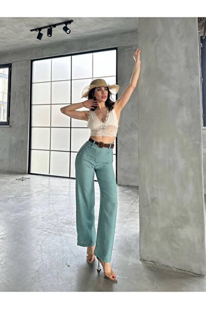 DENİKK Linen Palazzo Trousers - Trend, Belted and Wide Leg