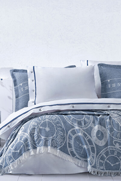Yataş Asral Double Bed Covered Duvet Cover Set / Dowry Set - Indigo