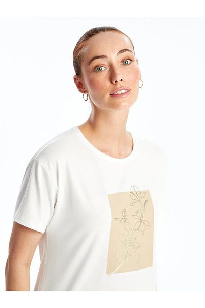 LC Waikiki LCWAIKIKI - Bedrucktes Kurzarm-T-Shirt mit Rundhalsausschnitt für Damen