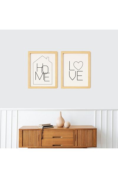 TRENDPOSTER 2 τεμαχίων Home and Love Written Φυσικό Ξύλινο Πλαίσιο Πίνακα (Το άγκυρα και η διπλή ταινία είναι το δώρο μας.)