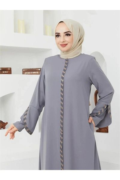 KMKkombin Lady-women's Honeycomb Fabric Sleeve Patterned Zipper Upper Part Patterned Topcoat-abaya