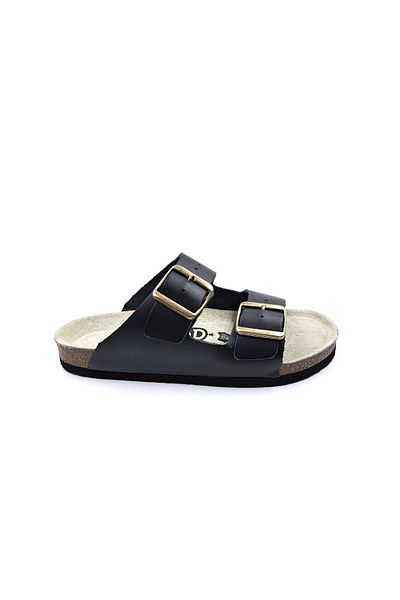 wizard slippers Мъжки черни чехли - Merlin от естествена кожа, коркова подметка