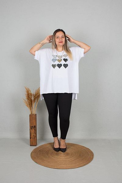 Truva XXL Heart Printed Large Size Tunic - Colorful, Standard Model B108