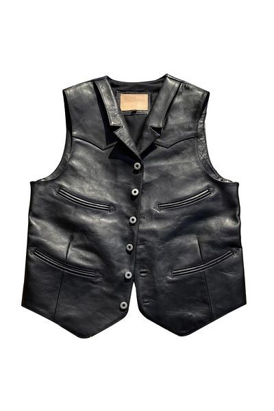 NYC GİYİM TEKSTİL Collared metal buttoned vest genuine leather
