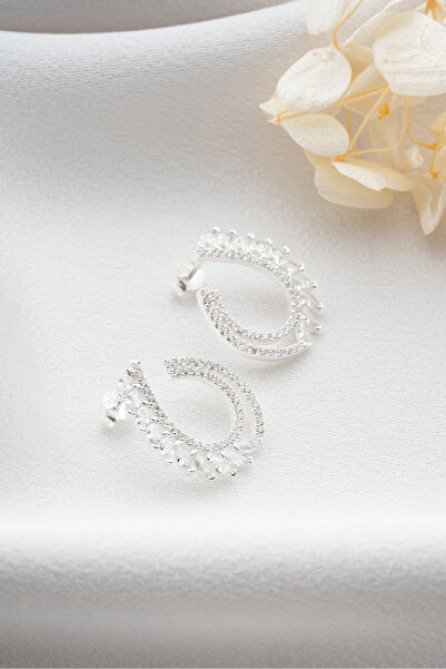 Silvano Jewelry 925 Ayar Gümüş Baget Taşlı Trend Küpe