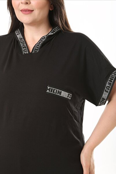 vividbutik Black Hooded and Stone Blouse