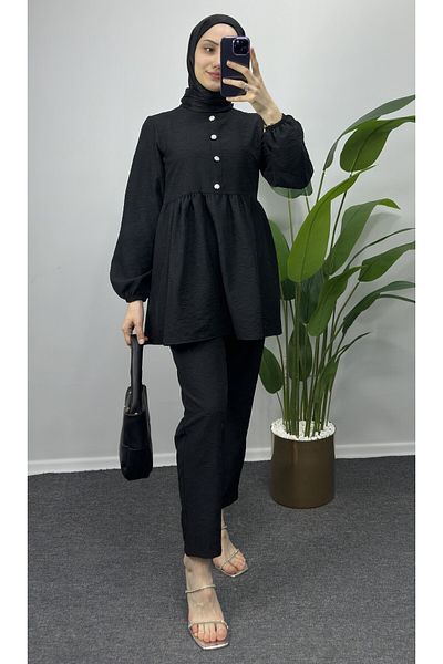 bybaharoz Patterned and Button Detailed Set